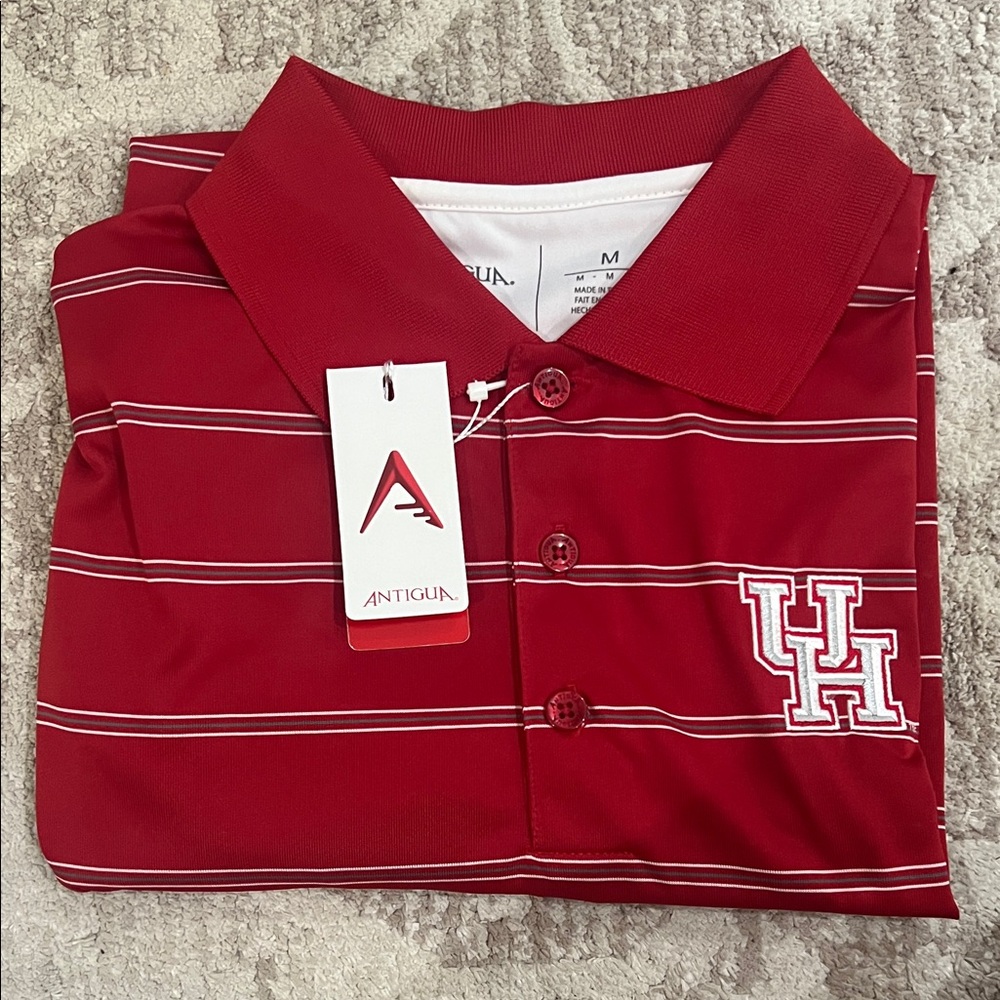 Antigua Red and White Striped UH Embroidered Polo